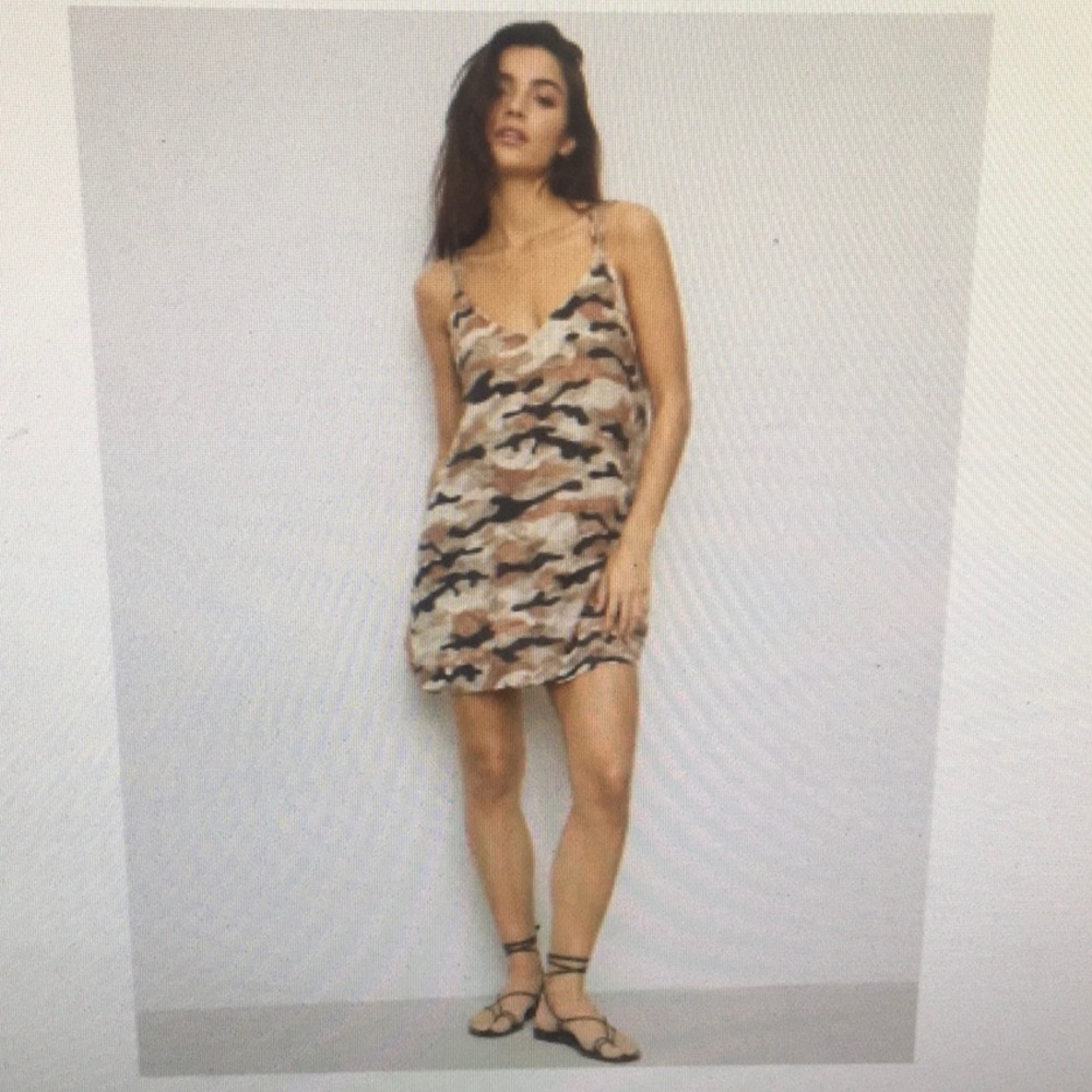 ZARA/BROWN & TAN”CAMO”LINEN MINI SLIP DRESS/NWT